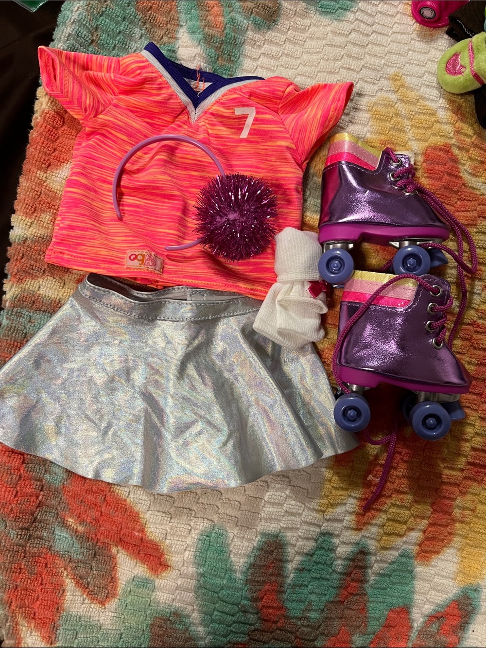 OGL Neon Pink & Purple Roller Skate Outfit with Iridescent Silver Skirt